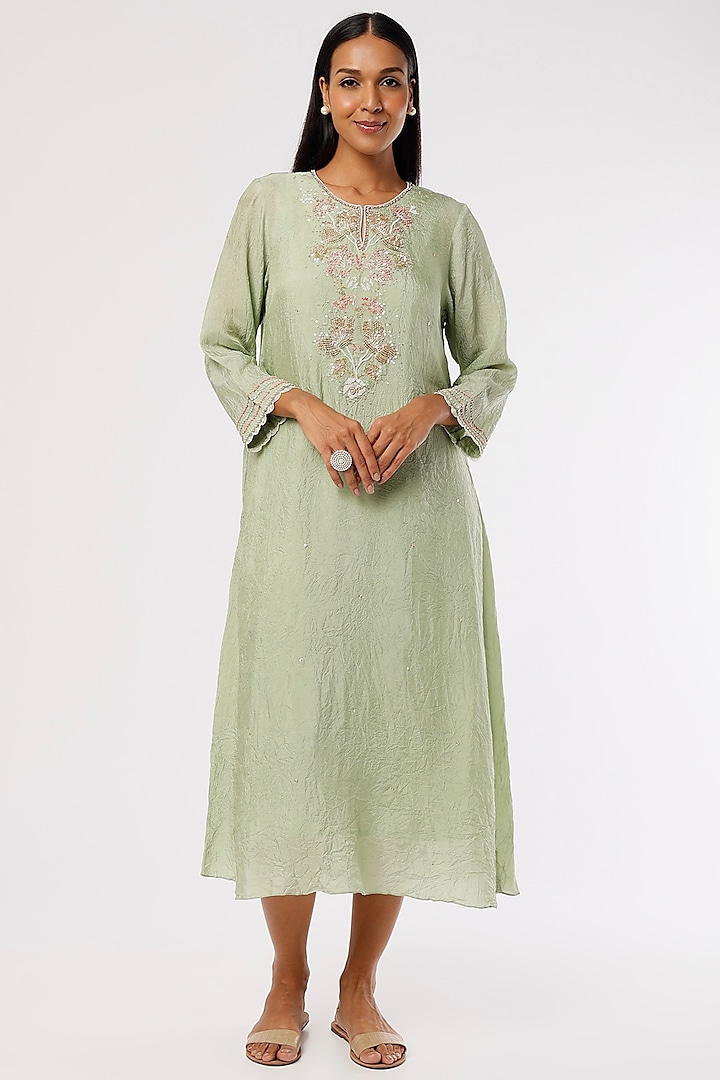Mist Embroidered Kurta In Crushed Silk by One not two