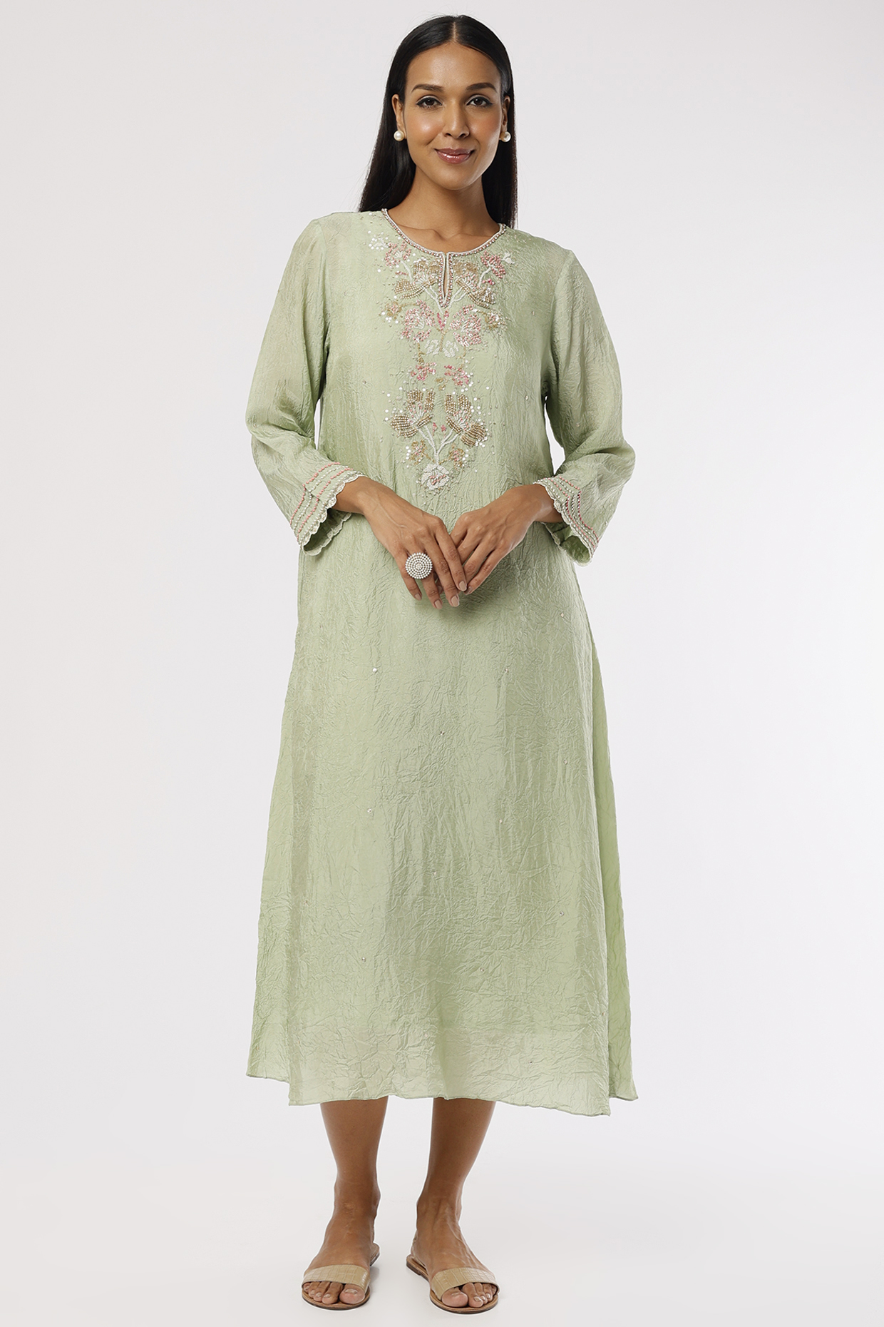 Mist Embroidered Kurta In Crushed Silk by One not two