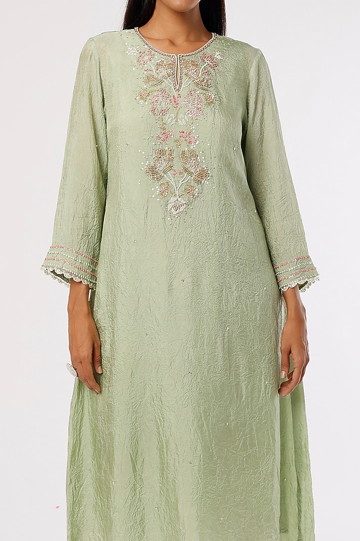 Mist Embroidered Kurta In Crushed Silk by One not two at Pernia's Pop Up Shop