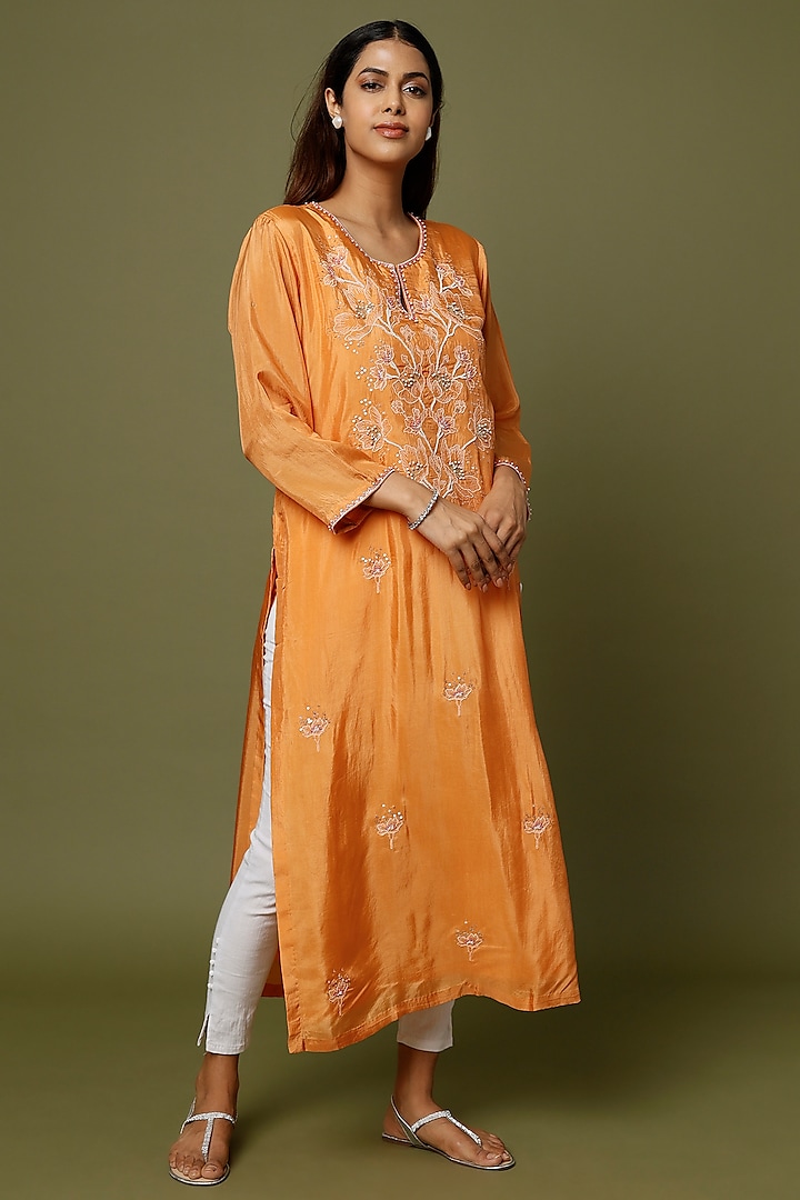 Orange Embroidered Kurta by One not two