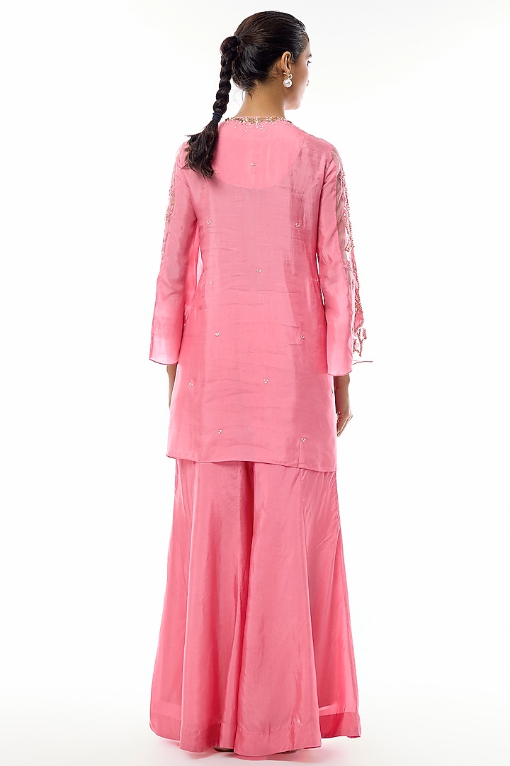 Orchid Pink Silk Floral Applique Embroidered Wedding Sharara Set by One not two at Pernia's Pop Up Shop