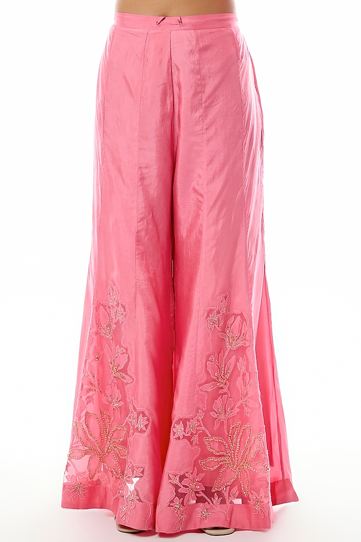 Orchid Pink Silk Floral Applique Embroidered Wedding Sharara Set by One not two at Pernia's Pop Up Shop