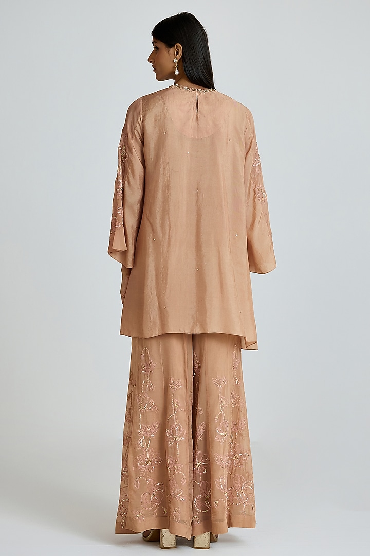 Gold Viscose Organza Floral Thread Embroidered Wedding Sharara Set by One not two at Pernia's Pop Up Shop