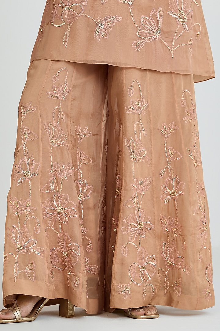 Gold Viscose Organza Floral Thread Embroidered Wedding Sharara Set by One not two at Pernia's Pop Up Shop