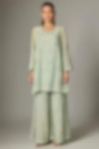 Daffodil-Colored Viscose Organza Wedding Sharara Set by One not two at Pernia's Pop Up Shop