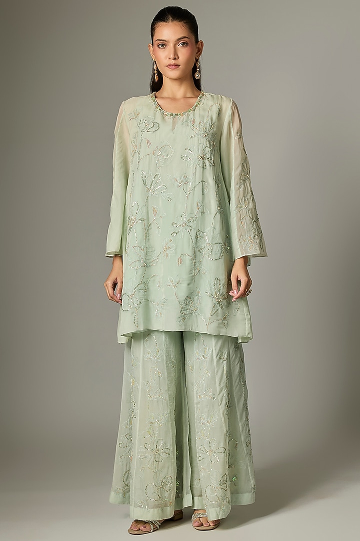Daffodil-Colored Viscose Organza Wedding Sharara Set by One not two at Pernia's Pop Up Shop