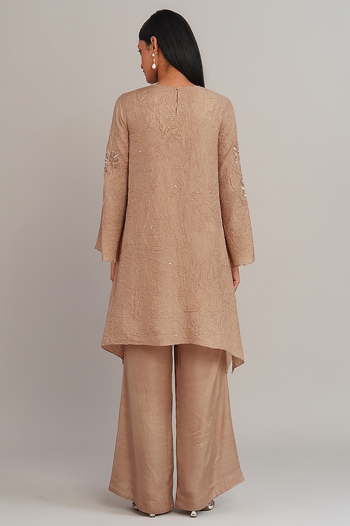 Gold Silk Floral Hand Embroidered Kurta Set by One not two at Pernia's Pop Up Shop
