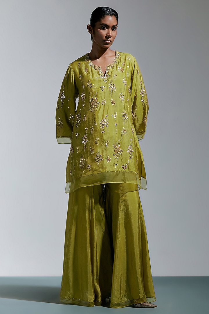Heena Green Silk Wedding Sharara Set by One not two at Pernia's Pop Up Shop