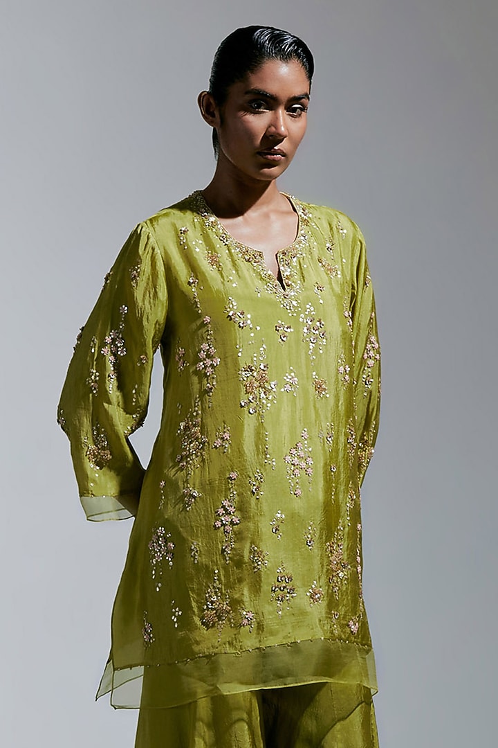 Heena Green Silk Wedding Sharara Set by One not two at Pernia's Pop Up Shop