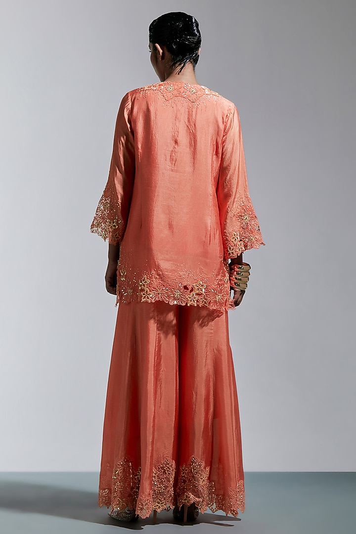 Vermillion Silk Floral Hand Embroidered Wedding Sharara Set by One not two at Pernia's Pop Up Shop