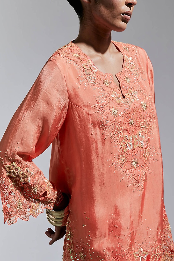 Vermillion Silk Floral Hand Embroidered Wedding Sharara Set by One not two at Pernia's Pop Up Shop
