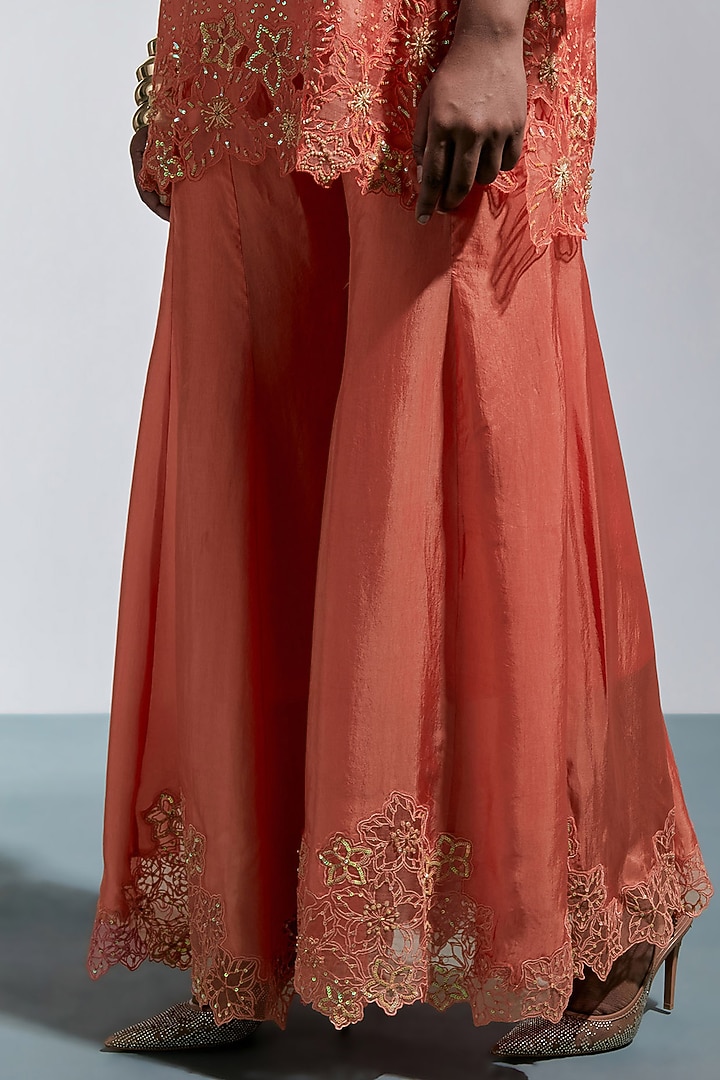 Vermillion Silk Floral Hand Embroidered Wedding Sharara Set by One not two at Pernia's Pop Up Shop