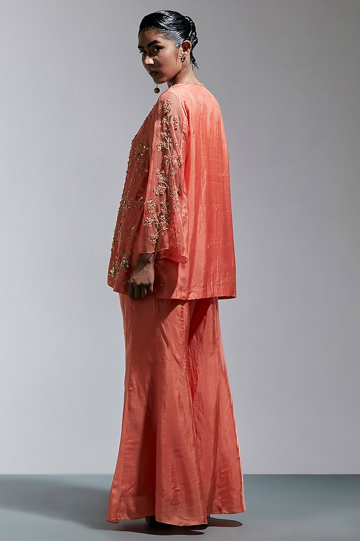 Vermillion Silk Floral Hand Embroidered Wedding Sharara Set by One not two at Pernia's Pop Up Shop