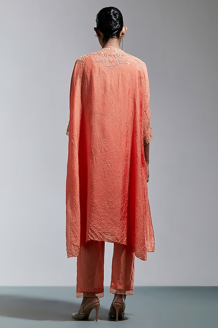 Vermillion Silk Floral Hand Embroidered Kurta Set by One not two at Pernia's Pop Up Shop