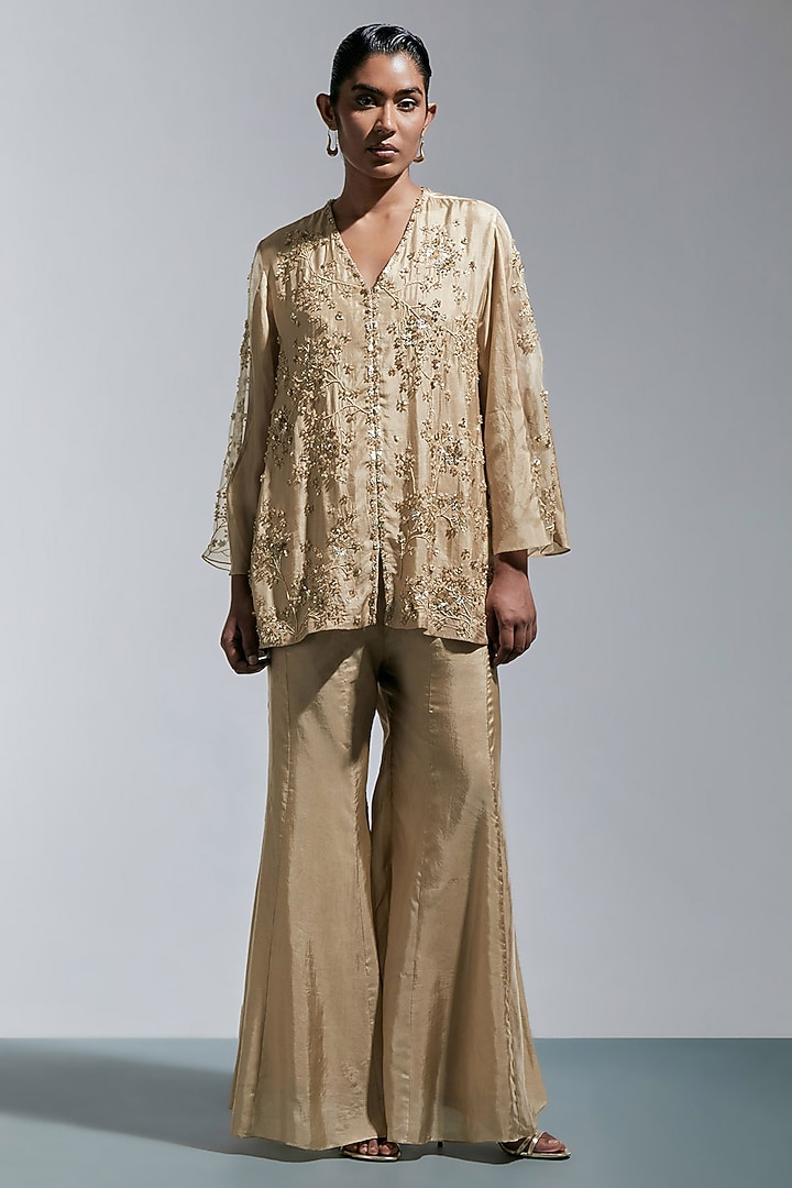 Shell-Colored Silk Wedding Sharara Set by One not two at Pernia's Pop Up Shop