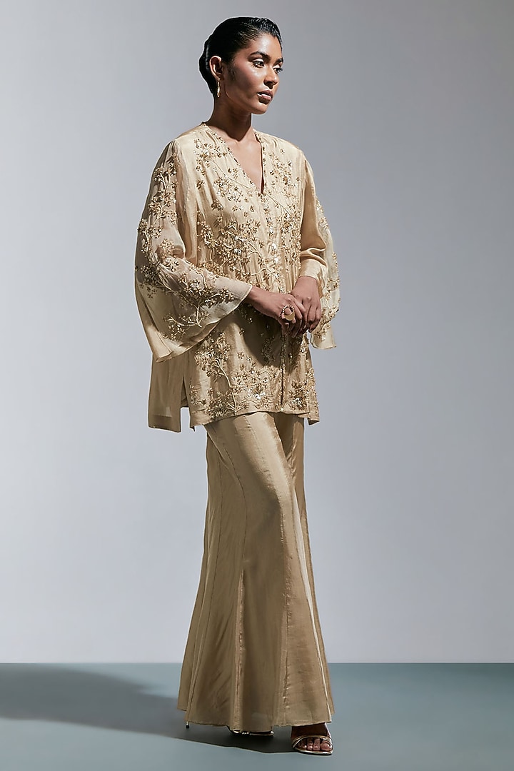 Shell-Colored Silk Wedding Sharara Set by One not two at Pernia's Pop Up Shop
