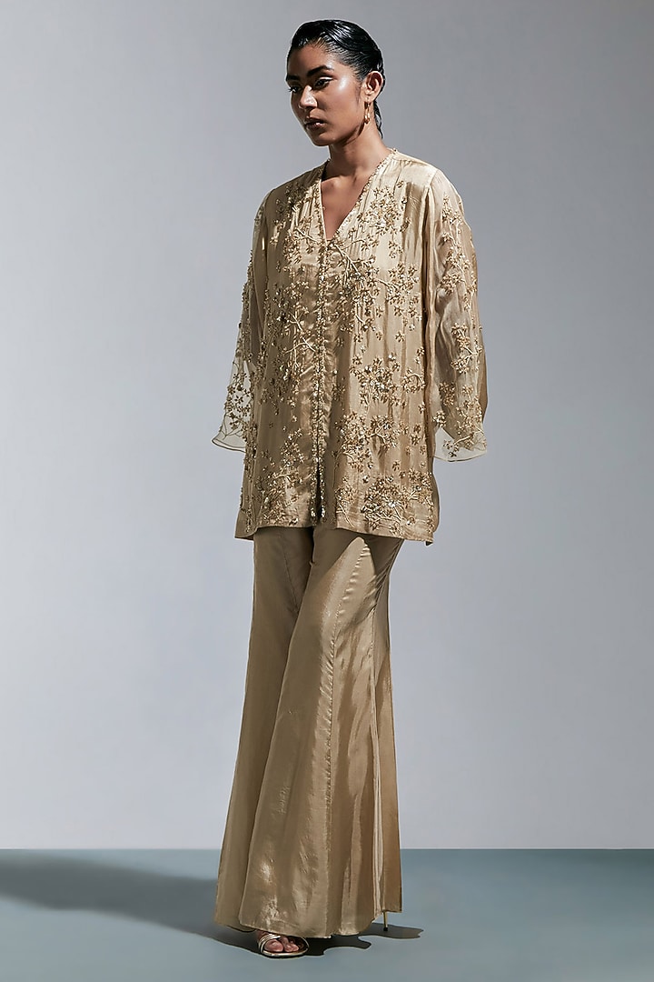 Shell-Colored Silk Wedding Sharara Set by One not two at Pernia's Pop Up Shop