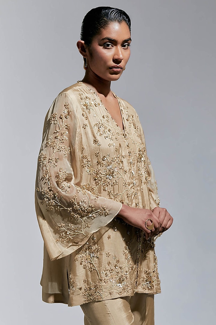 Shell-Colored Silk Wedding Sharara Set by One not two at Pernia's Pop Up Shop