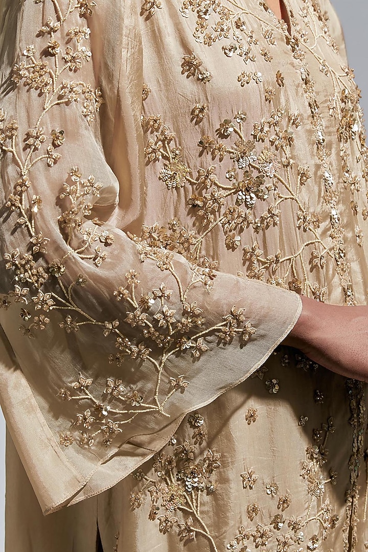 Shell-Colored Silk Wedding Sharara Set by One not two at Pernia's Pop Up Shop