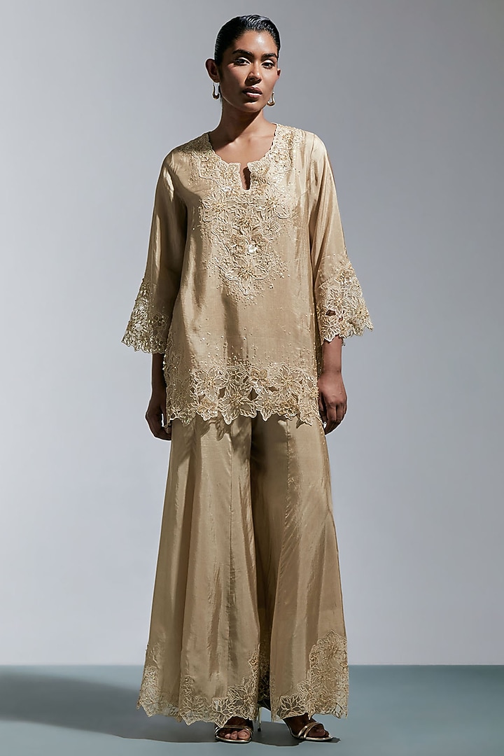 Shell-Colored Silk Wedding Sharara Set by One not two at Pernia's Pop Up Shop