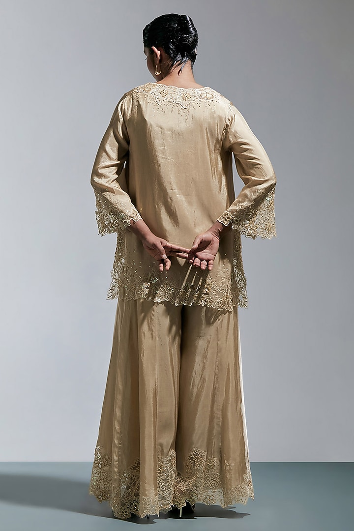 Shell-Colored Silk Wedding Sharara Set by One not two at Pernia's Pop Up Shop