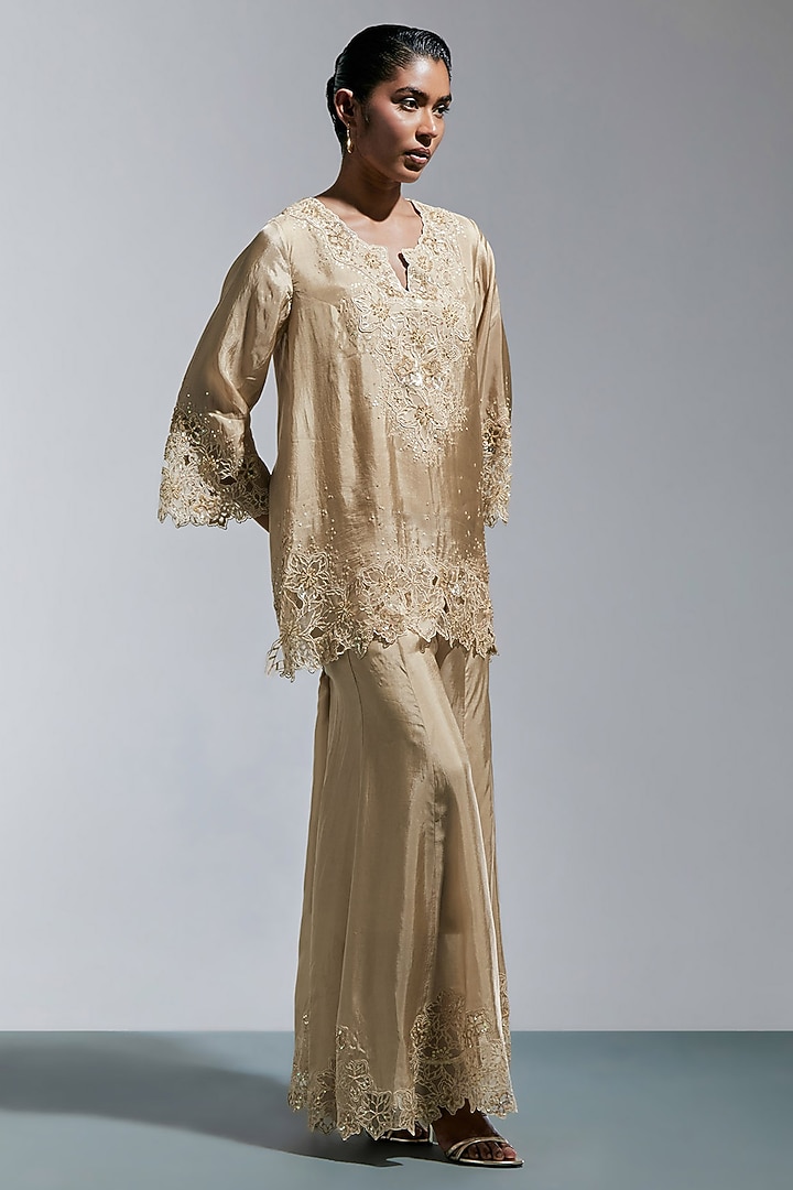 Shell-Colored Silk Wedding Sharara Set by One not two at Pernia's Pop Up Shop