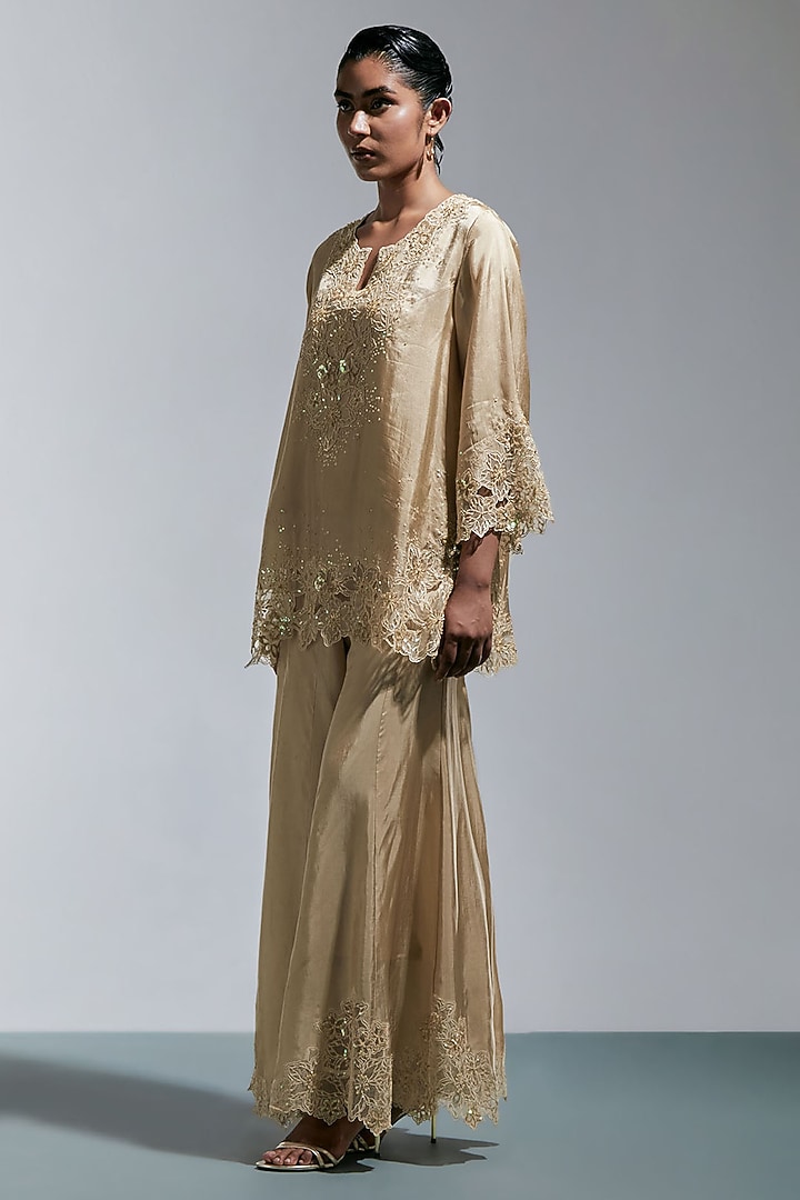 Shell-Colored Silk Wedding Sharara Set by One not two at Pernia's Pop Up Shop
