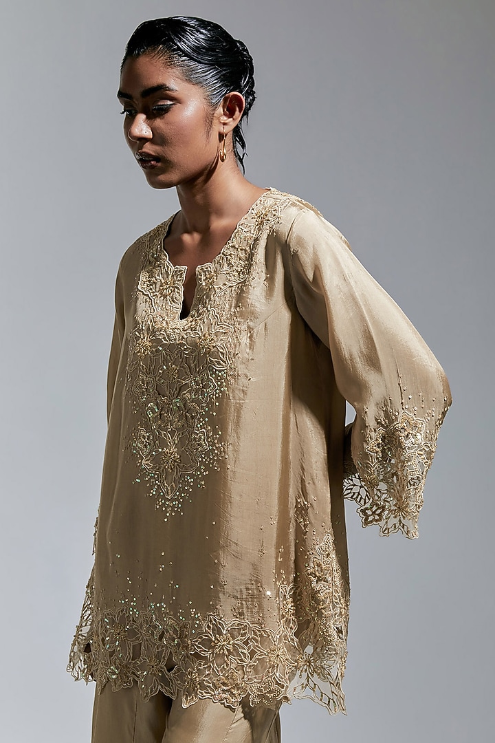 Shell-Colored Silk Wedding Sharara Set by One not two at Pernia's Pop Up Shop