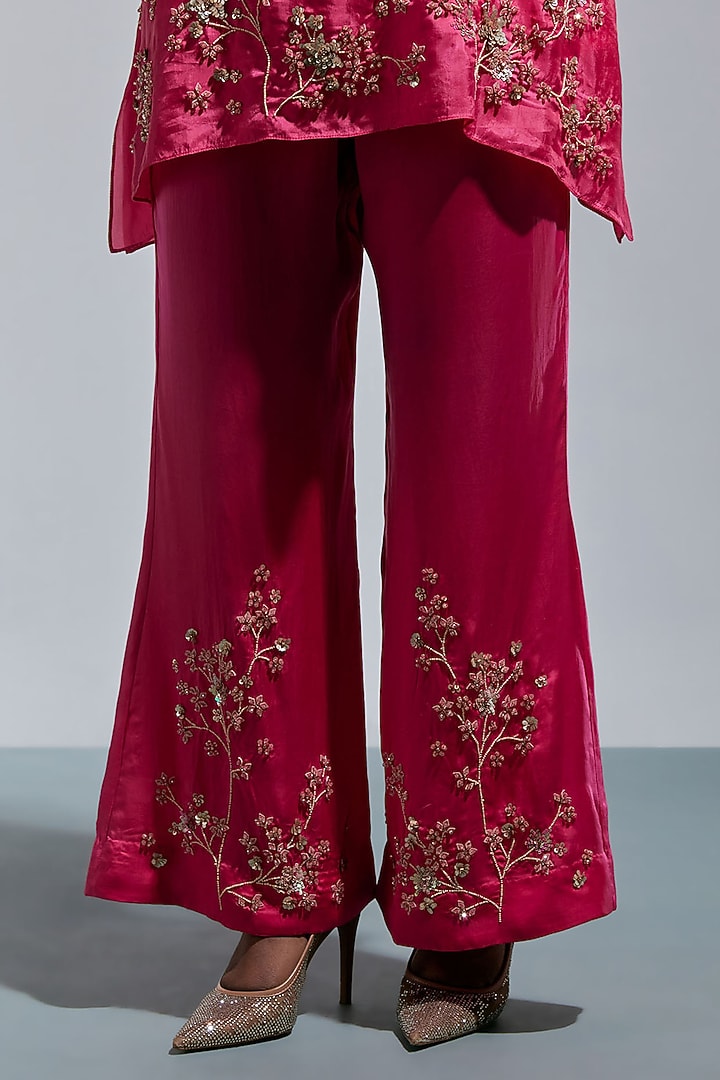 Raspberry Pink Silk Floral Hand Embroidered Kurta Set by One not two at Pernia's Pop Up Shop