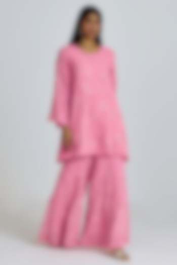 Orchid Pink Viscose Organza Floral Thread Embroidered Wedding Sharara Set by One not two at Pernia's Pop Up Shop