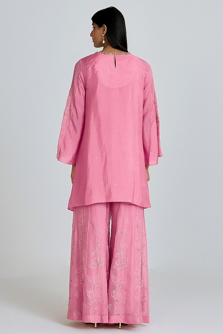 Orchid Pink Viscose Organza Floral Thread Embroidered Wedding Sharara Set by One not two at Pernia's Pop Up Shop