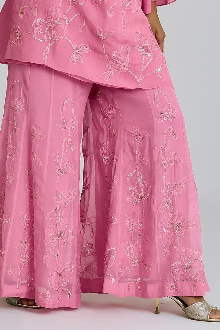 Orchid Pink Viscose Organza Floral Thread Embroidered Wedding Sharara Set by One not two at Pernia's Pop Up Shop