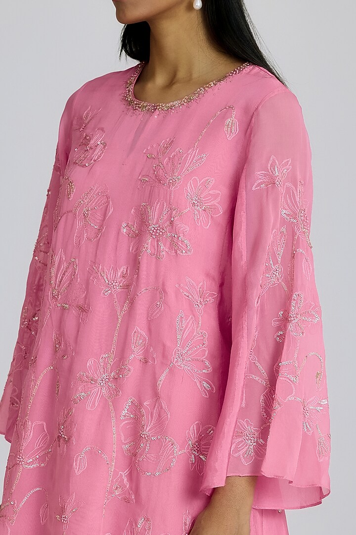 Orchid Pink Viscose Organza Floral Thread Embroidered Wedding Sharara Set by One not two at Pernia's Pop Up Shop