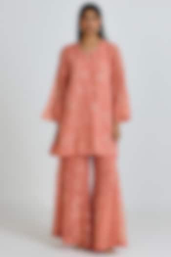 Sorbet-Colored Viscose Organza Floral Thread Embroidered Wedding Sharara Set by One not two at Pernia's Pop Up Shop