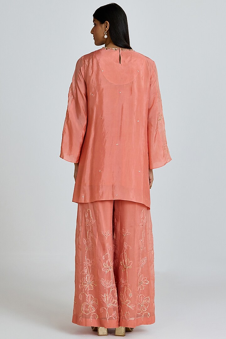 Sorbet-Colored Viscose Organza Floral Thread Embroidered Wedding Sharara Set by One not two at Pernia's Pop Up Shop