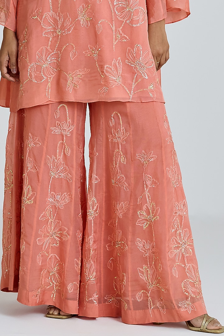 Sorbet-Colored Viscose Organza Floral Thread Embroidered Wedding Sharara Set by One not two at Pernia's Pop Up Shop