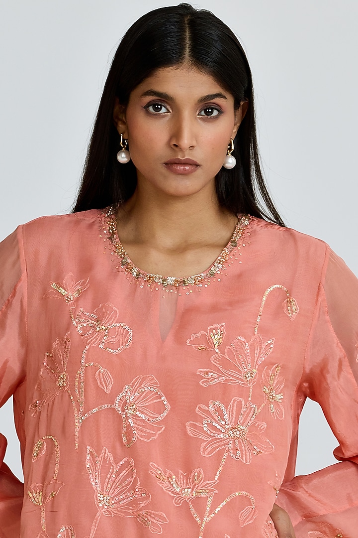 Sorbet-Colored Viscose Organza Floral Thread Embroidered Wedding Sharara Set by One not two at Pernia's Pop Up Shop