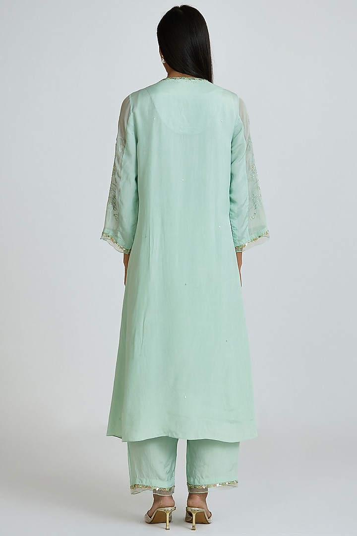 Opal-Colored Viscose Organza Hand Embroidered Kurta Set by One not two at Pernia's Pop Up Shop
