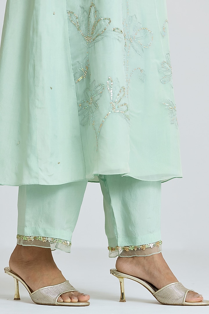 Opal-Colored Viscose Organza Hand Embroidered Kurta Set by One not two at Pernia's Pop Up Shop