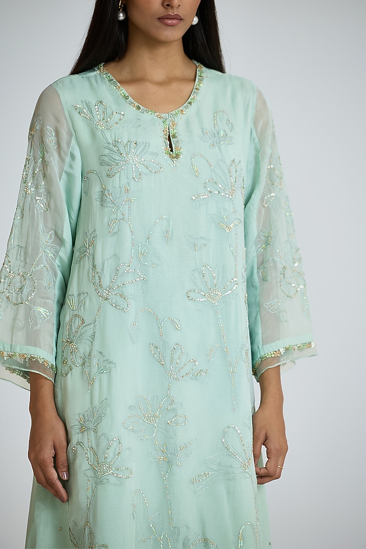 Opal-Colored Viscose Organza Hand Embroidered Kurta Set by One not two at Pernia's Pop Up Shop