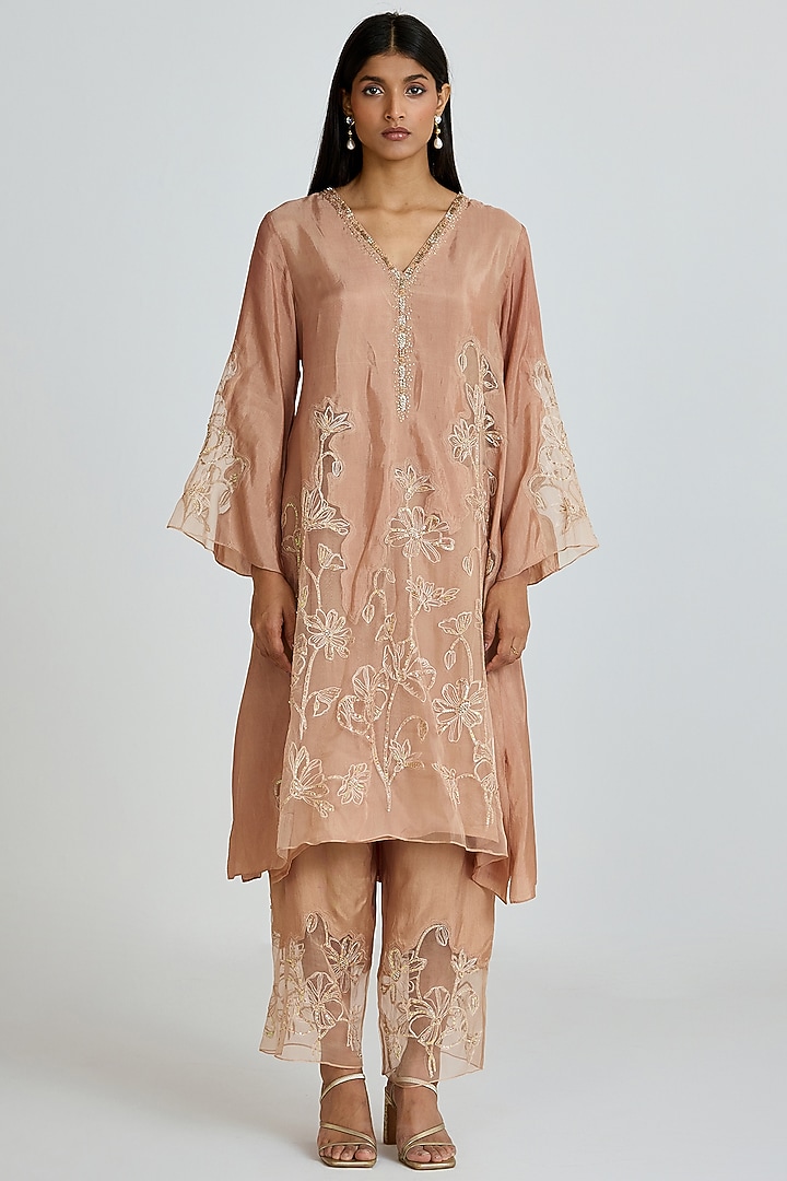 Gold Silk Thread Hand Embroidered Kurta Set by One not two at Pernia's Pop Up Shop