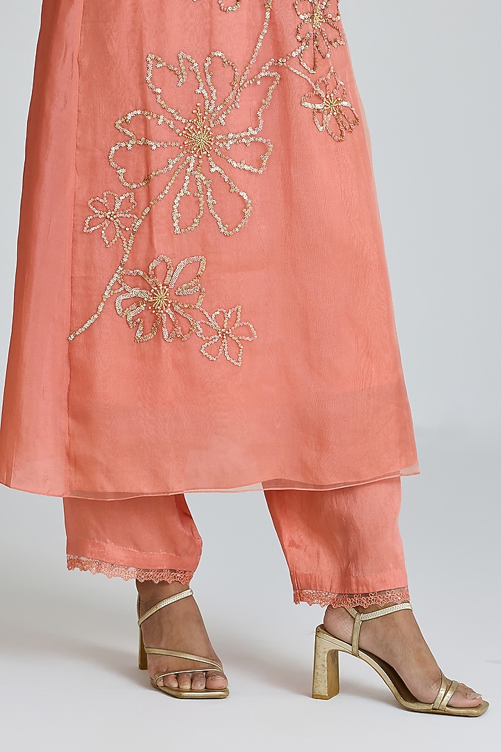 Sorbet-Colored Silk Thread Hand Embroidered Kurta Set by One not two at Pernia's Pop Up Shop
