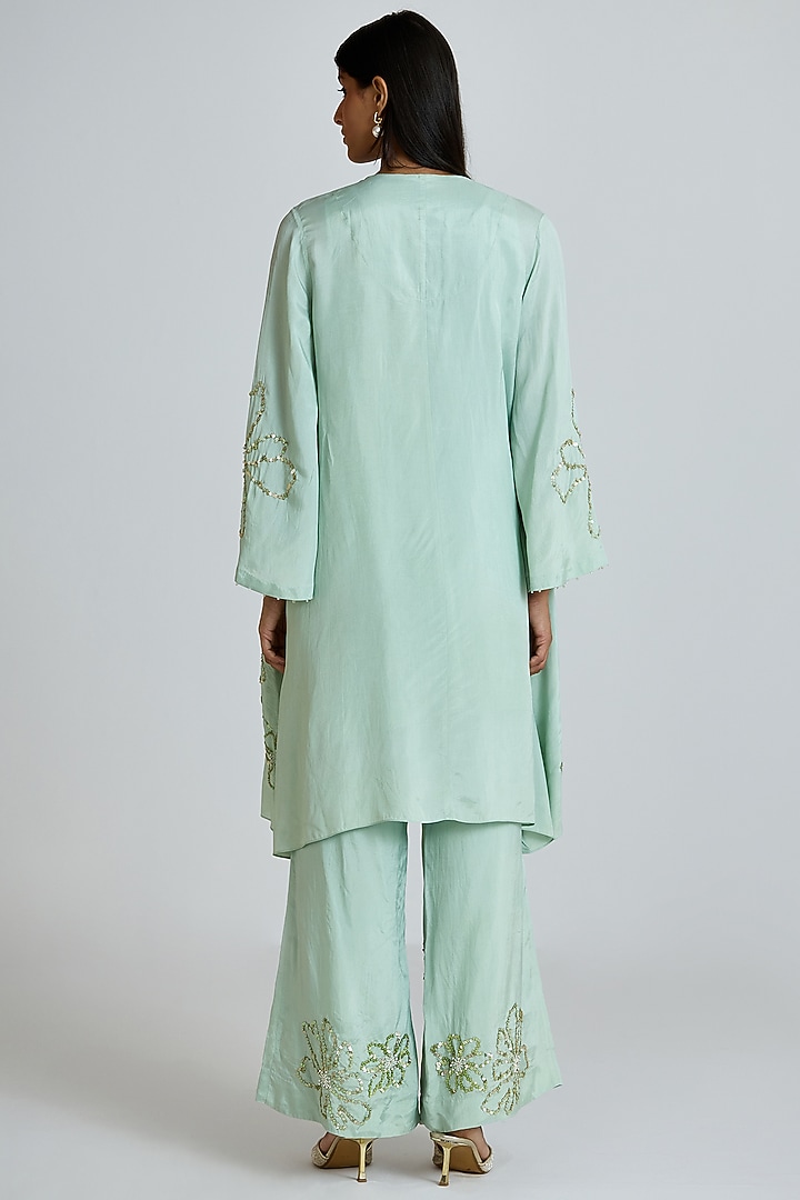 Opal-Colored Silk Thread Hand Embroidered Co-Ord Set by One not two at Pernia's Pop Up Shop