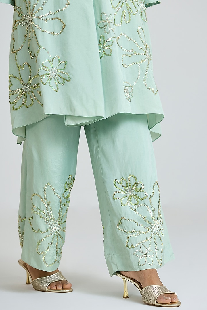 Opal-Colored Silk Thread Hand Embroidered Co-Ord Set by One not two at Pernia's Pop Up Shop