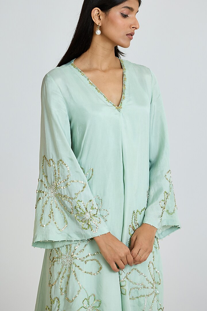 Opal-Colored Silk Thread Hand Embroidered Co-Ord Set by One not two at Pernia's Pop Up Shop