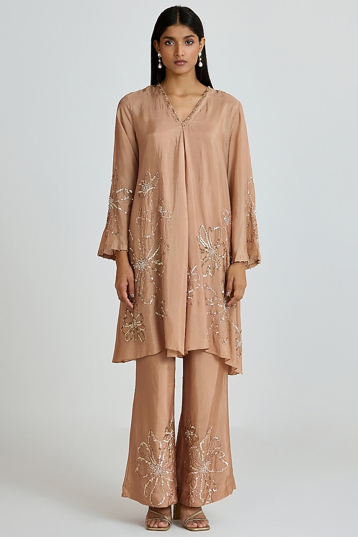 Gold Silk Thread Hand Embroidered Co-Ord Set by One not two at Pernia's Pop Up Shop