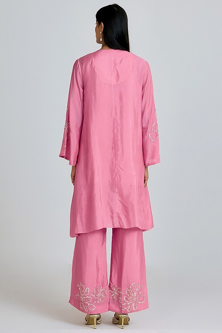 Orchid-Colored Silk Thread Hand Embroidered Co-Ord Set by One not two at Pernia's Pop Up Shop
