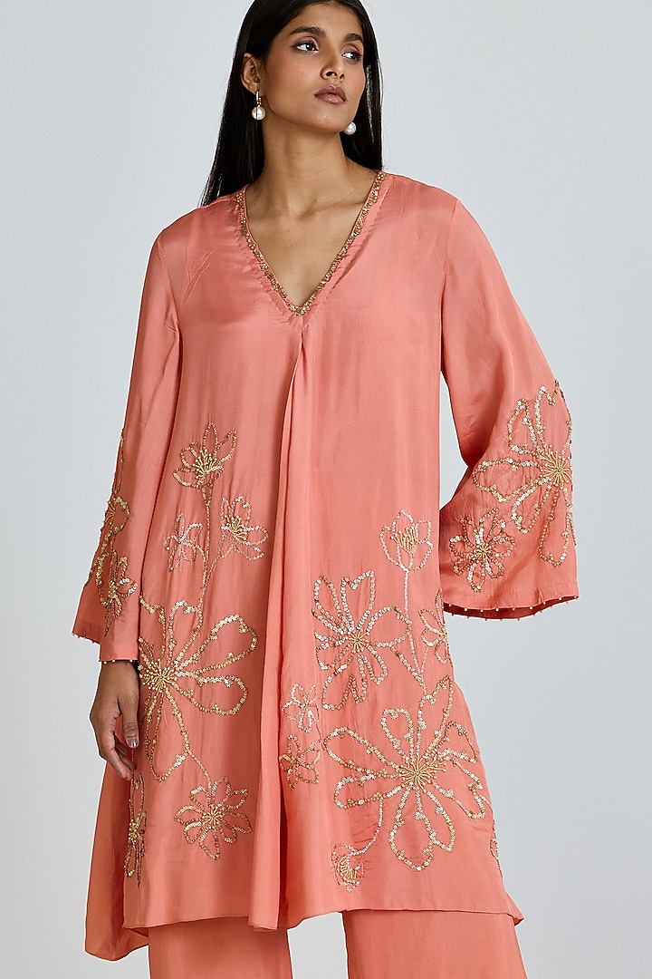 Sorbet-Colored Silk Thread Hand Embroidered Co-Ord Set by One not two at Pernia's Pop Up Shop