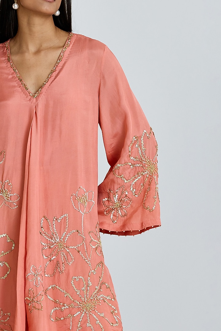 Sorbet-Colored Silk Thread Hand Embroidered Co-Ord Set by One not two at Pernia's Pop Up Shop