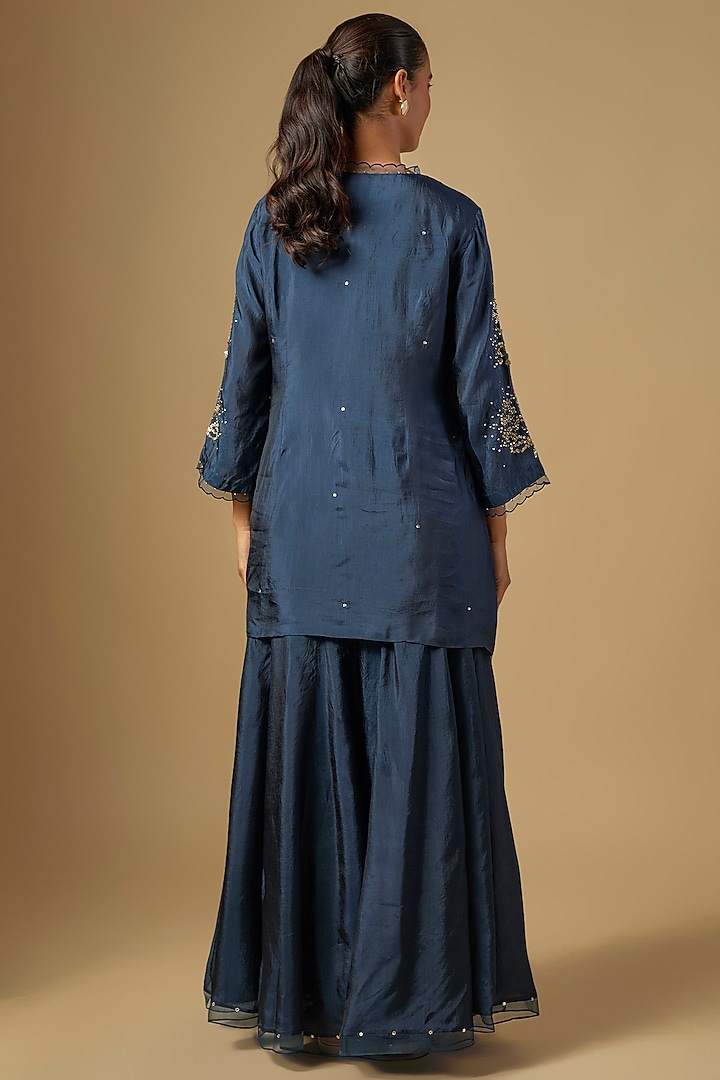 Navy Blue Silk Wedding Sharara Set by One not two at Pernia's Pop Up Shop